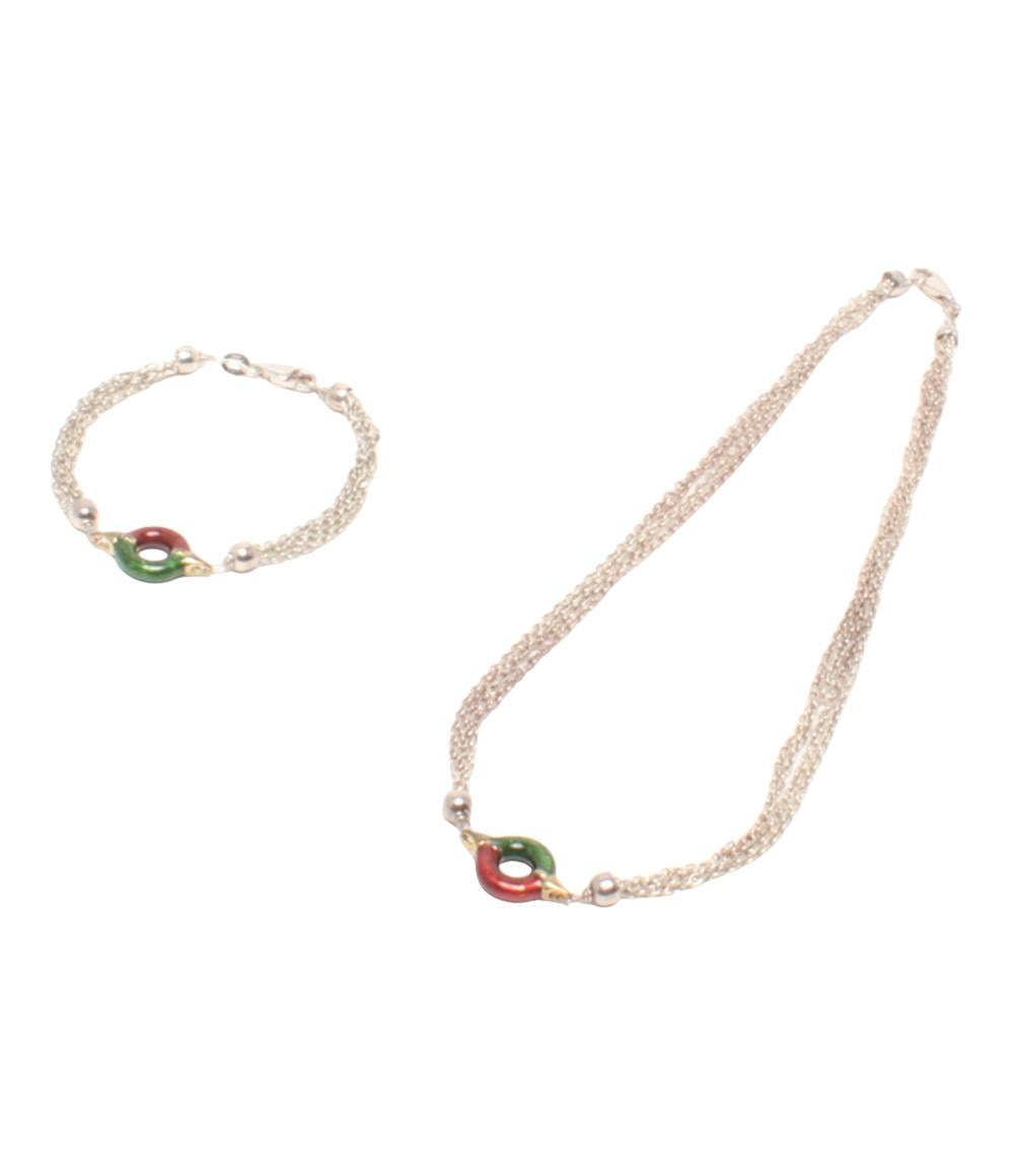 4連ネックレス ブレスレット SV925 七宝 エマイユ 2点セット レディース