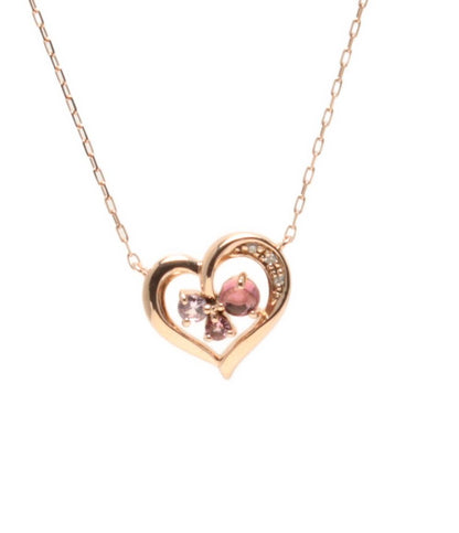美品 4℃ ネックレス K10 ピンクサファイア ピンクトルマリン ハートモチーフ レディース ヨンドシー