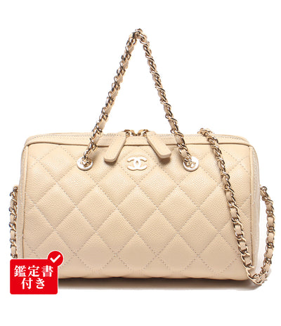 美品 CHANEL 2WAYチェーンショルダーバッグ ミニボストンバッグ 斜め掛け ゴールド金具 キャビアスキン マトラッセ レディース シャネル