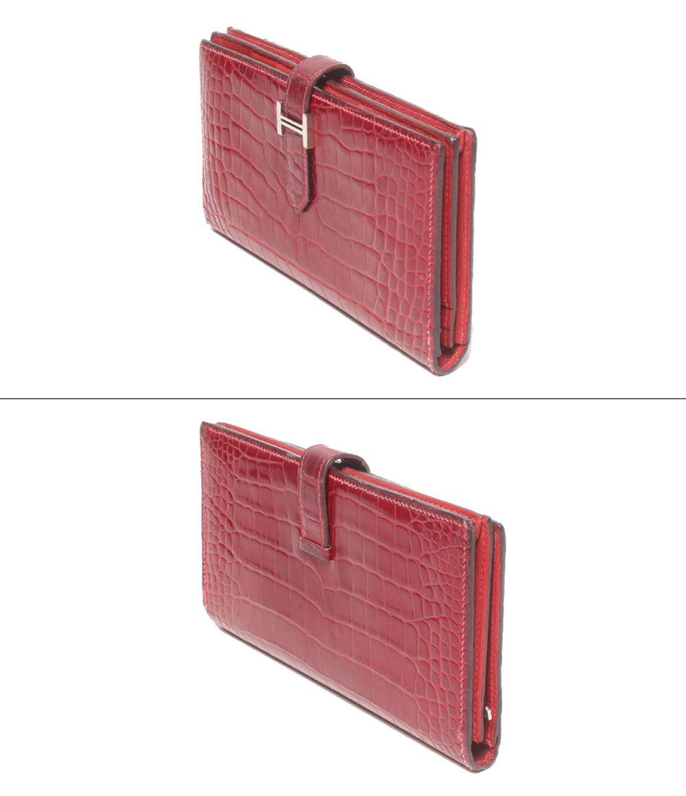 HERMES 長財布  A刻印 シルバー金具 クロコダイル アリゲーター ベアンスフレ レディース エルメス