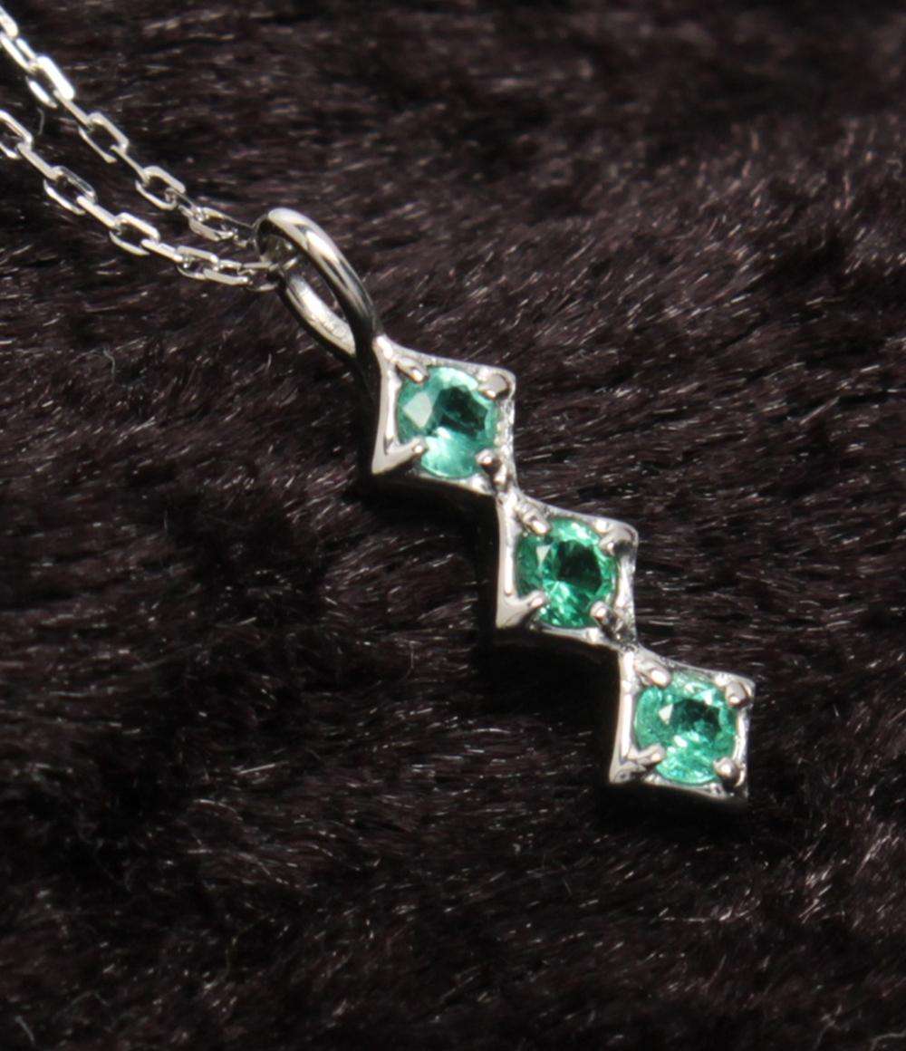 美品 ネックレス K10WG K10 エメラルド レディース