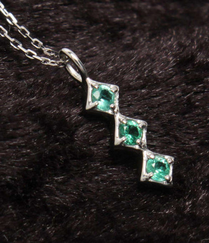 美品 ネックレス K10WG K10 エメラルド レディース