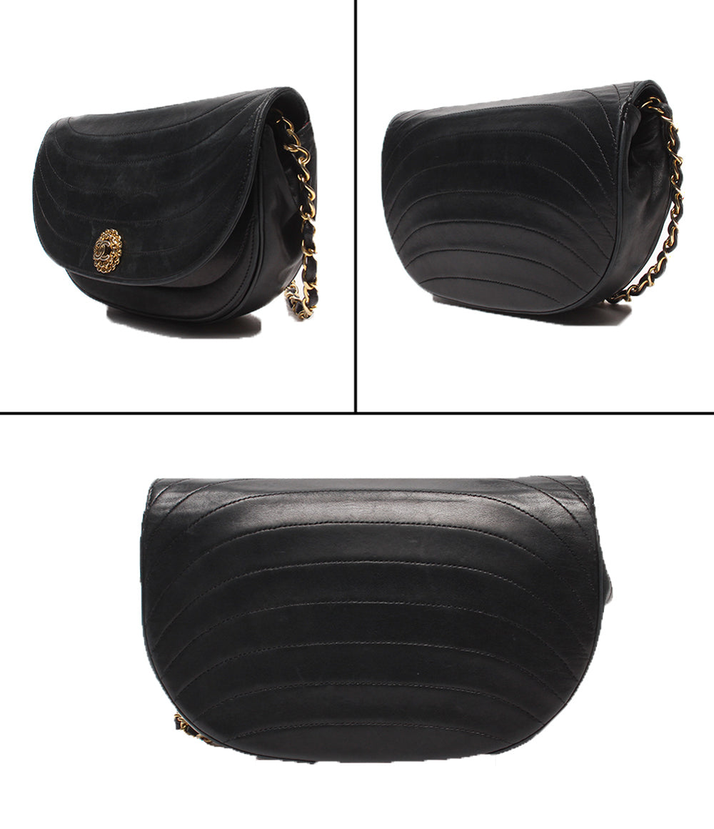 訳あり CHANEL チェーンショルダーバッグ 肩掛け ゴールド金具 ラムスキン ハーフムーン レディース シャネル