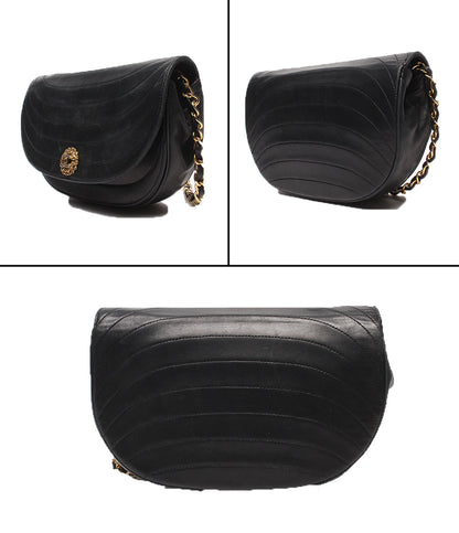 訳あり CHANEL チェーンショルダーバッグ 肩掛け ゴールド金具 ラムスキン ハーフムーン レディース シャネル