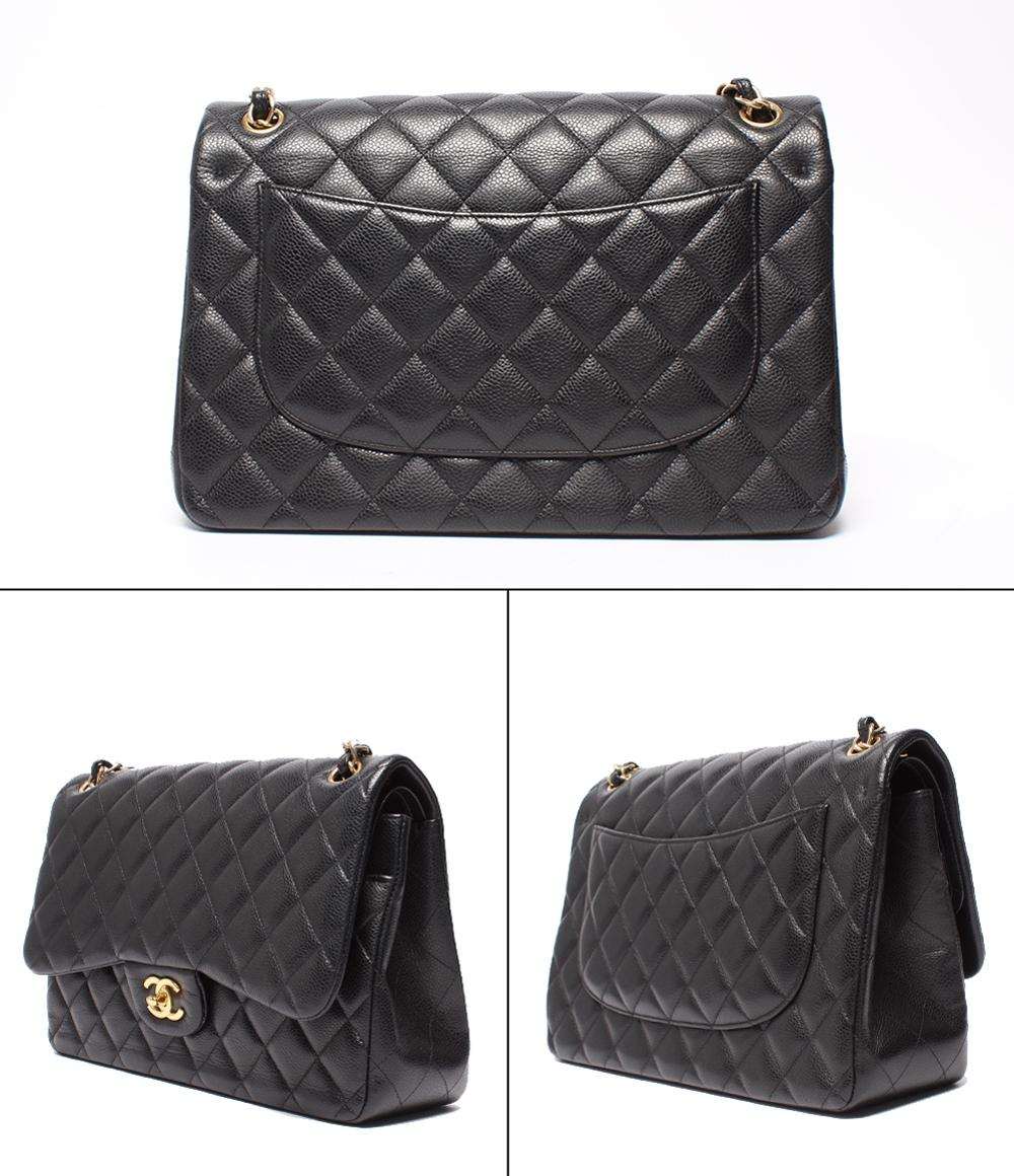 CHANEL チェーンショルダーバッグ ダブルチェーン ダブルフラップ キャビアスキン 16番台 デカマトラッセ 30 レディース シャネル