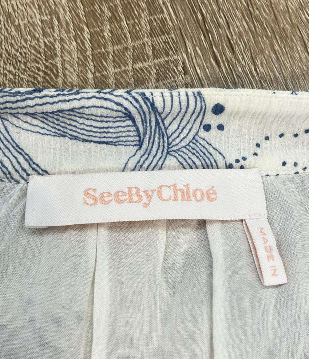 SEE BY CHLOE 長袖ワンピース プリントコットンとシルク混紡クレポンミディドレス CHS21AR00702791J34 レディース SIZE 34 (XS) シーバイクロエ