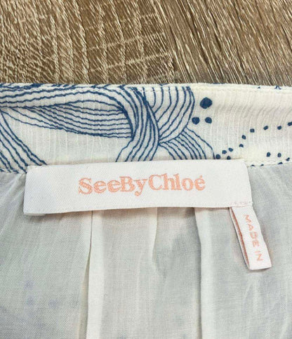 SEE BY CHLOE 長袖ワンピース プリントコットンとシルク混紡クレポンミディドレス CHS21AR00702791J34 レディース SIZE 34 (XS) シーバイクロエ