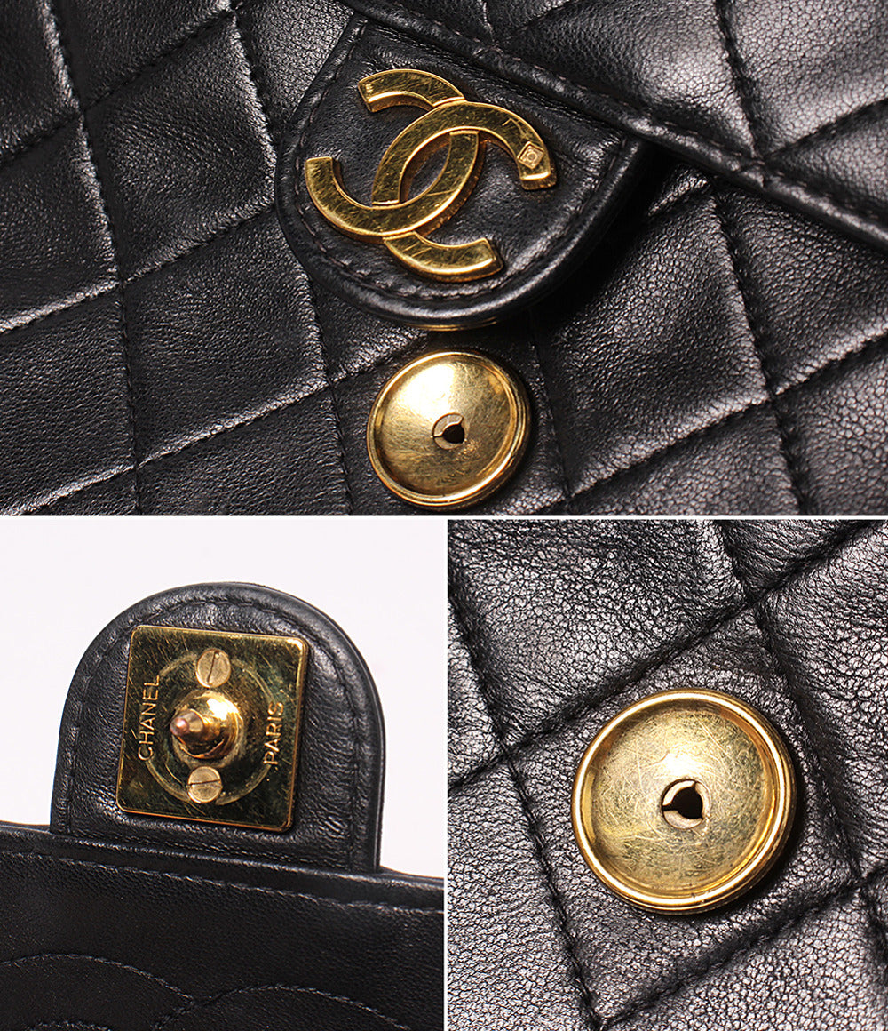 CHANEL チェーンショルダーバッグ プッシュロック ラムスキン ゴールド金具 肩掛け マトラッセ レディース シャネル