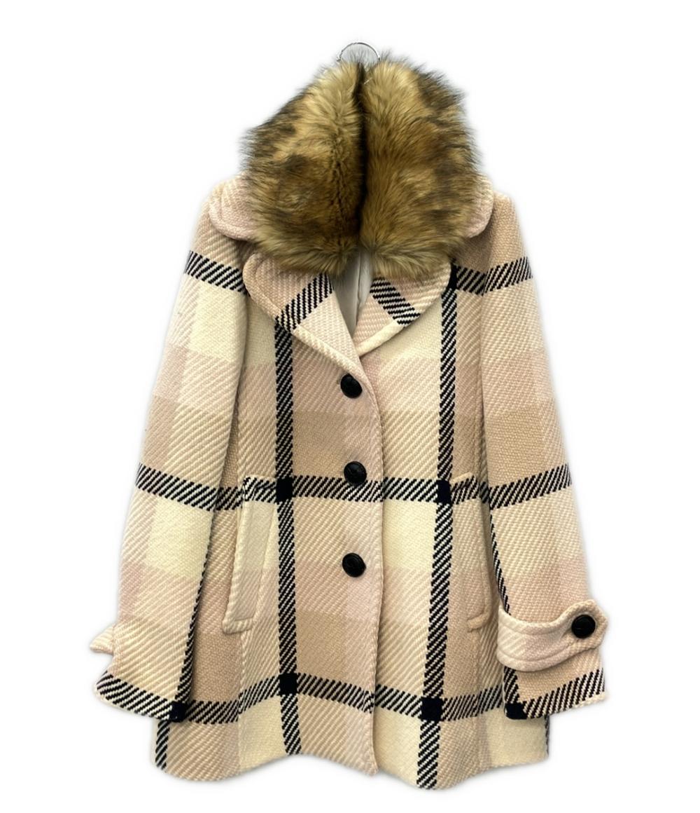 BLUE LABEL CRESTBRIDGE チェック柄 コート ファー付き レディース