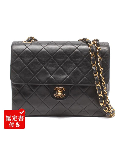 CHANEL チェーンショルダーバッグ 肩掛け ゴールド金具 シングルチェーン シングルフラップ マトラッセ ラムスキン 2番台 レディース シャネル
