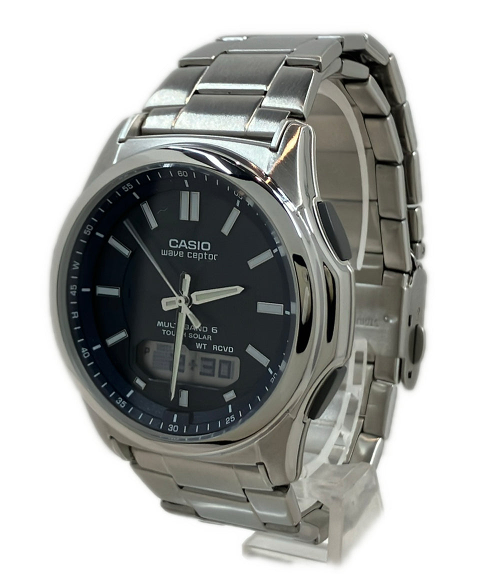 美品 CASIO 腕時計 ウェーブセプター wavecepter ソーラー ネイビー WVA-M630 メンズ カシオ