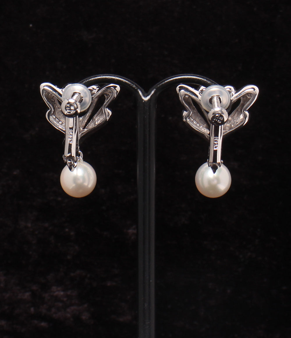 美品 MIKIMOTO イヤリング K14WG K18 パール7.5mm ダイヤ 0.34ct レディース ミキモト