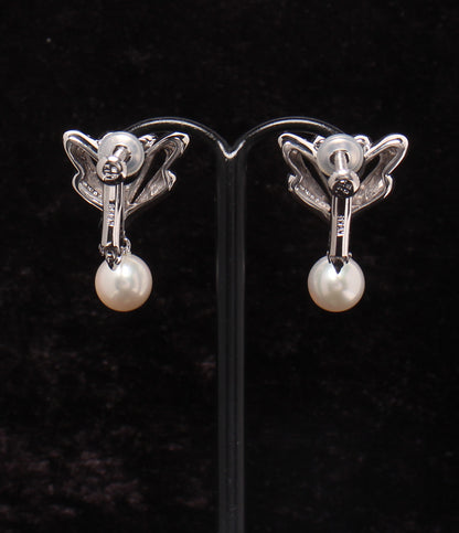 美品 MIKIMOTO イヤリング K14WG K18 パール7.5mm ダイヤ 0.34ct レディース ミキモト