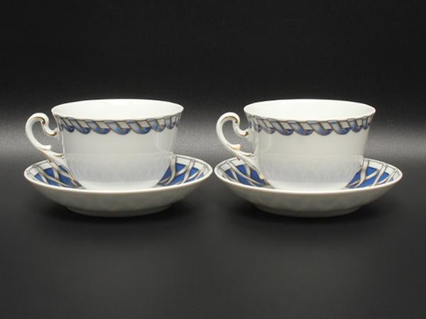 美品 リチャードジノリ カップ＆ソーサー 2客セット ペア フィオッコグレース ブルー リボン Richard Ginori