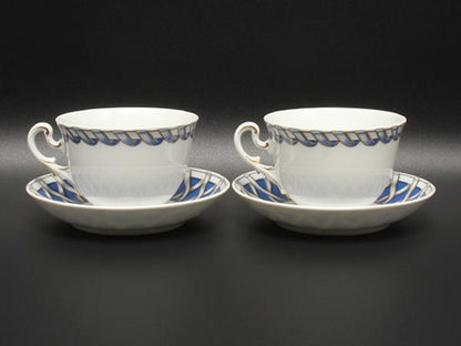 美品 リチャードジノリ カップ＆ソーサー 2客セット ペア フィオッコグレース ブルー リボン Richard Ginori