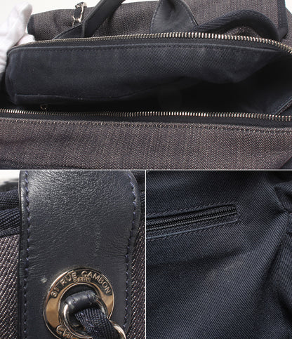 CHANEL 2wayチェーンショルダーバッグ ハンドバッグ シルバー金具 デニム 21番台 ドーヴィル ボーリングバッグ レディース シャネル