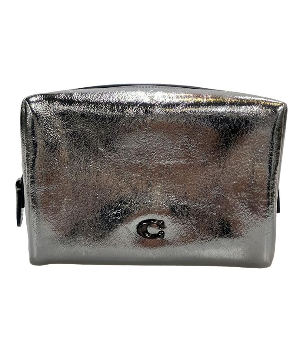 美品 コーチ ポーチ エッセンシャル コスメティックポーチ メタリック レザー CX246 レディース COACH