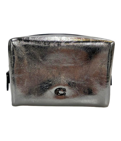 美品 コーチ ポーチ エッセンシャル コスメティックポーチ メタリック レザー CX246 レディース COACH