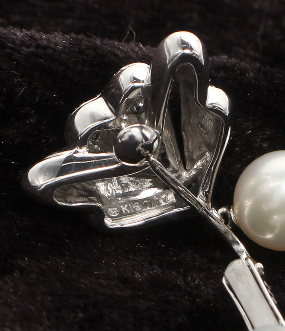美品 MIKIMOTO イヤリング K14WG K18 パール7.5mm ダイヤ 0.34ct レディース ミキモト