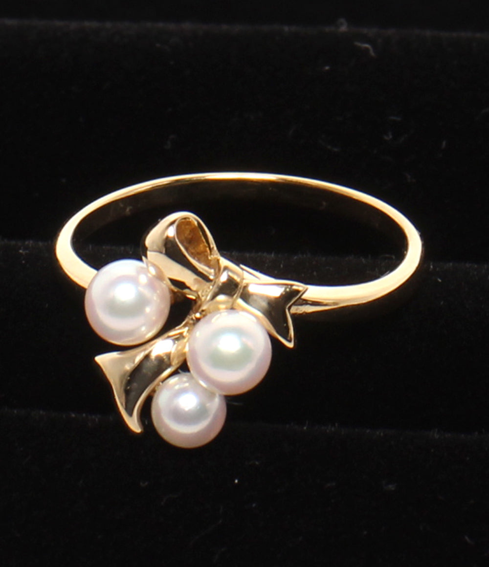 MIKIMOTO リング 指輪 K18 パール 3.0-4.0mm リボンモチーフ レディース SIZE 10号 ミキモト