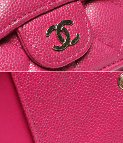 CHANEL 三つ折り財布 ゴールド金具 キャビアスキン マトラッセ ランダム番台 レディース シャネル