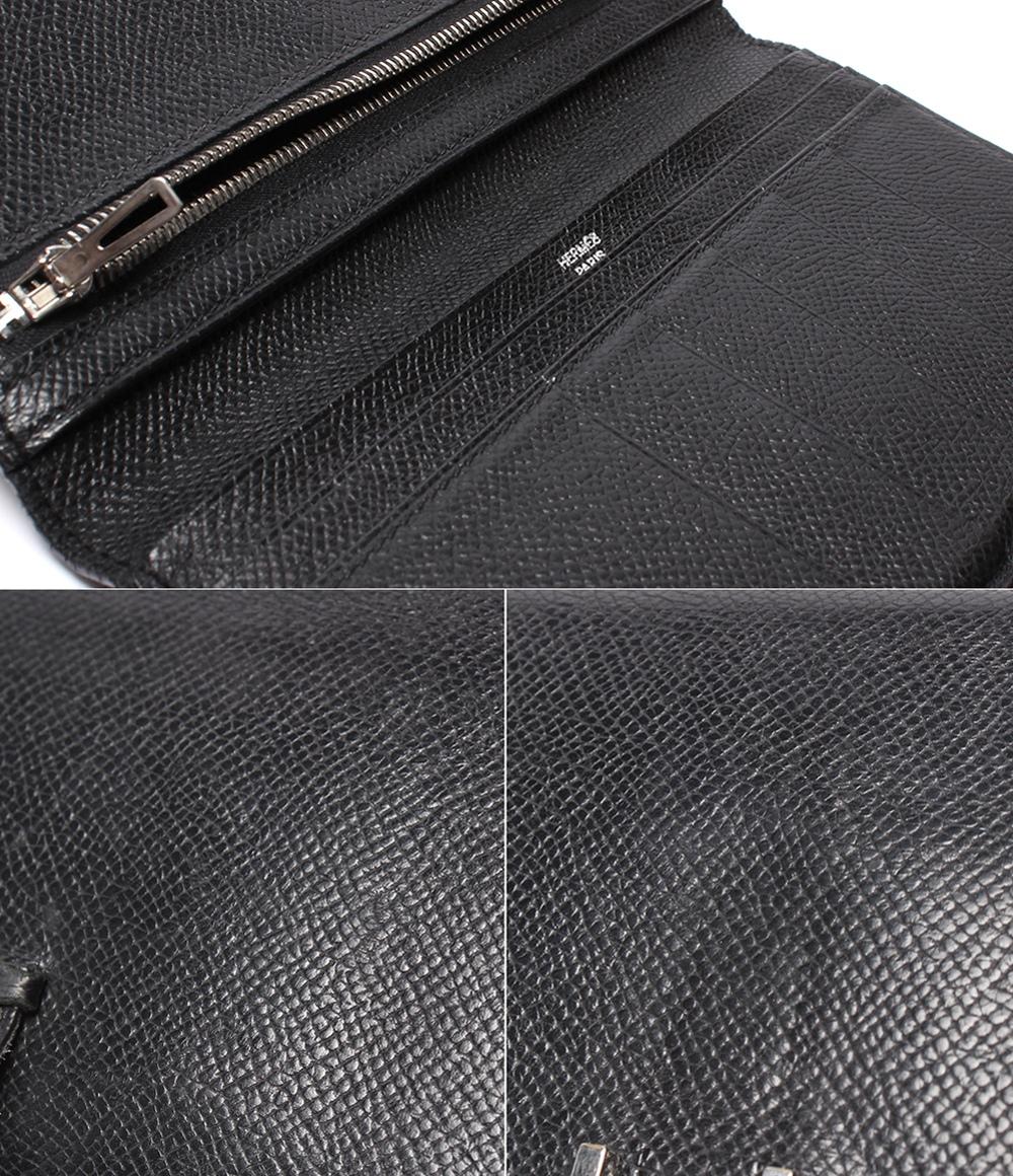 HERMES 三つ折り長財布 シルバー金具 □K刻印 ヴォーエプソン ベアン デュプリ メンズ レディース エルメス