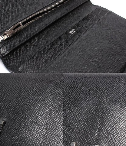 HERMES 三つ折り長財布 シルバー金具 □K刻印 ヴォーエプソン ベアン デュプリ メンズ レディース エルメス