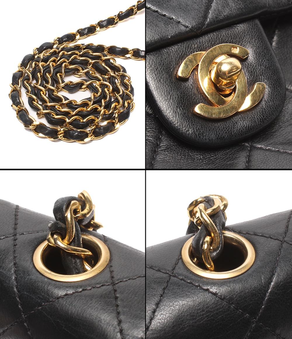 CHANEL チェーンショルダーバッグ 肩掛け ゴールド金具 シングルチェーン シングルフラップ マトラッセ ラムスキン 2番台 レディース シャネル