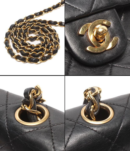 CHANEL チェーンショルダーバッグ 肩掛け ゴールド金具 シングルチェーン シングルフラップ マトラッセ ラムスキン 2番台 レディース シャネル