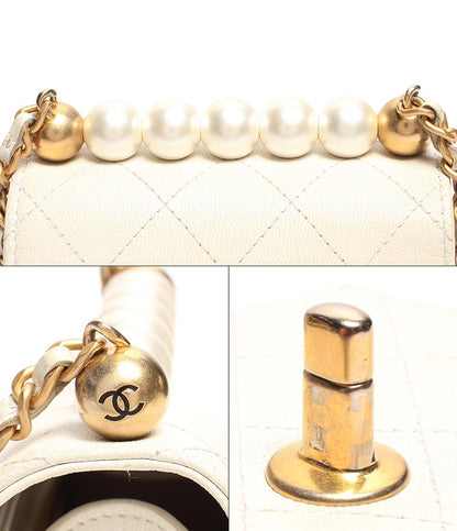 シャネル チェーンレザーショルダーバッグ ココマーク フェイクパール ゴールド金具 ミニマトラッセ ラムスキン レディース CHANEL