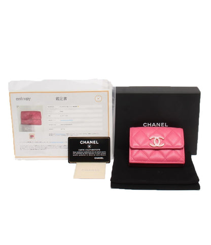 CHANEL 三つ折り財布 キャビアスキン ゴールド金具 マトラッセ レディース シャネル