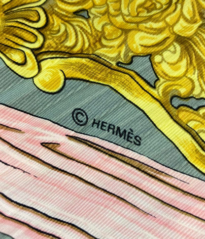 美品 エルメス プリーツスカーフ カレ90 シルク100% 鐙柄 馬具柄 ETRIERS レディース HERMES