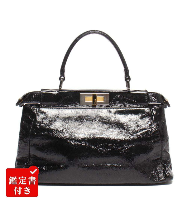 美品 FENDI 2way ハンドバッグ ショルダーバッグ 肩掛け パテント ピーカブー 8BN211 レディース フェンディ