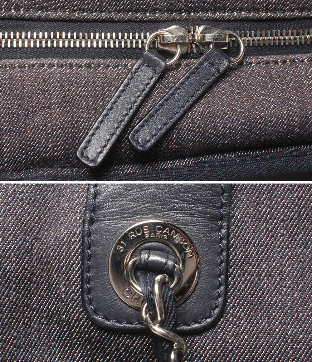 CHANEL 2wayチェーンショルダーバッグ ハンドバッグ シルバー金具 デニム 21番台 ドーヴィル ボーリングバッグ レディース シャネル