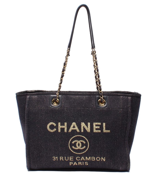 CHANEL トートバッグ 肩掛け ゴールド金具 ミックスファイバー ドーヴィルMM レディース シャネル