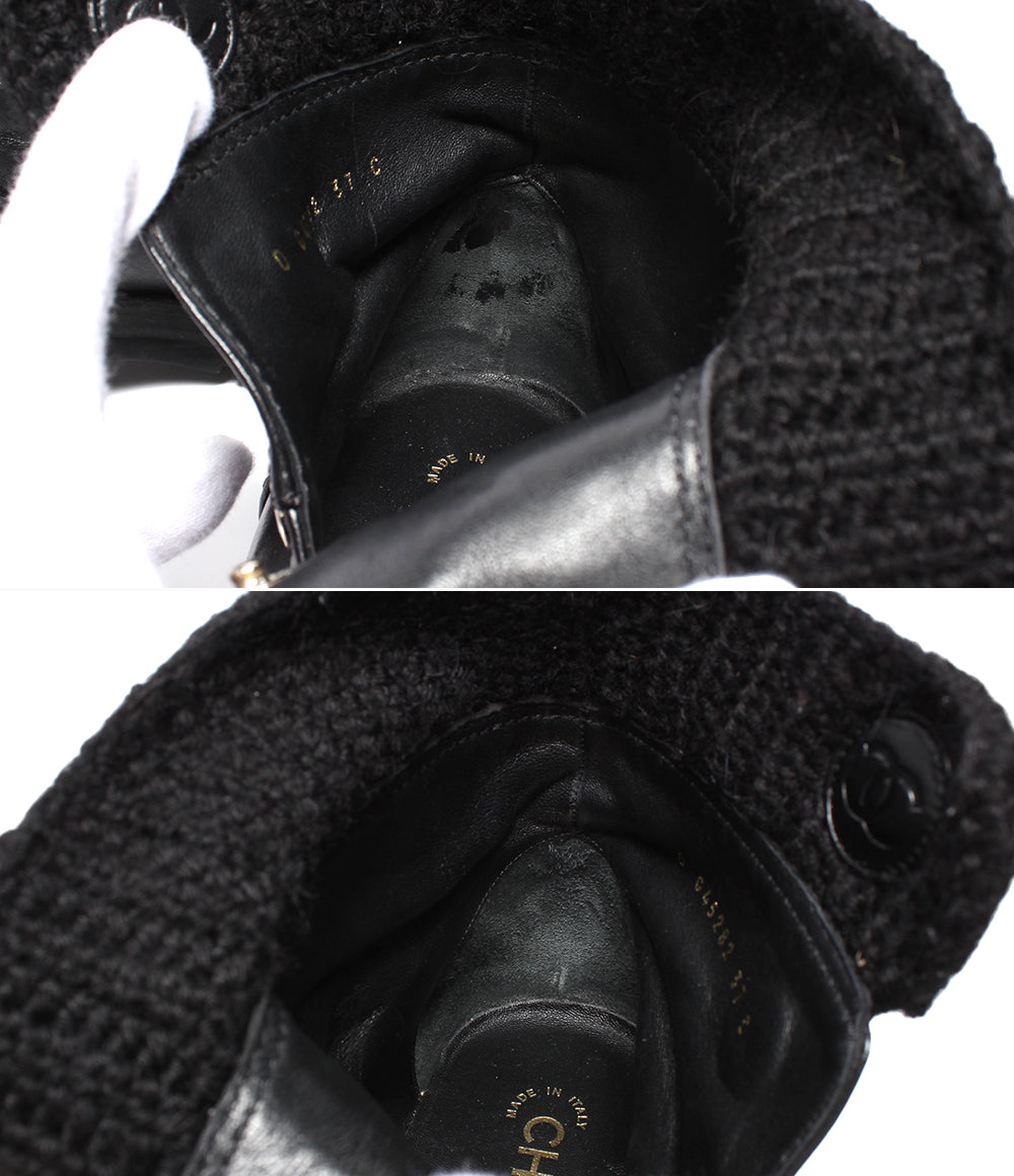 CHANEL ターンロック ココマーク レザー ニット ショートブーツ G45282 レディース SIZE 37 (24.5cm) シャネル