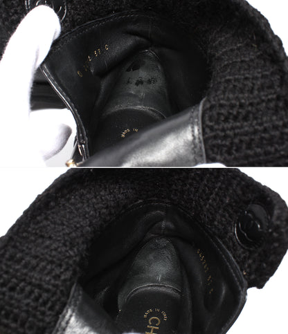 CHANEL ターンロック ココマーク レザー ニット ショートブーツ G45282 レディース SIZE 37 (24.5cm) シャネル