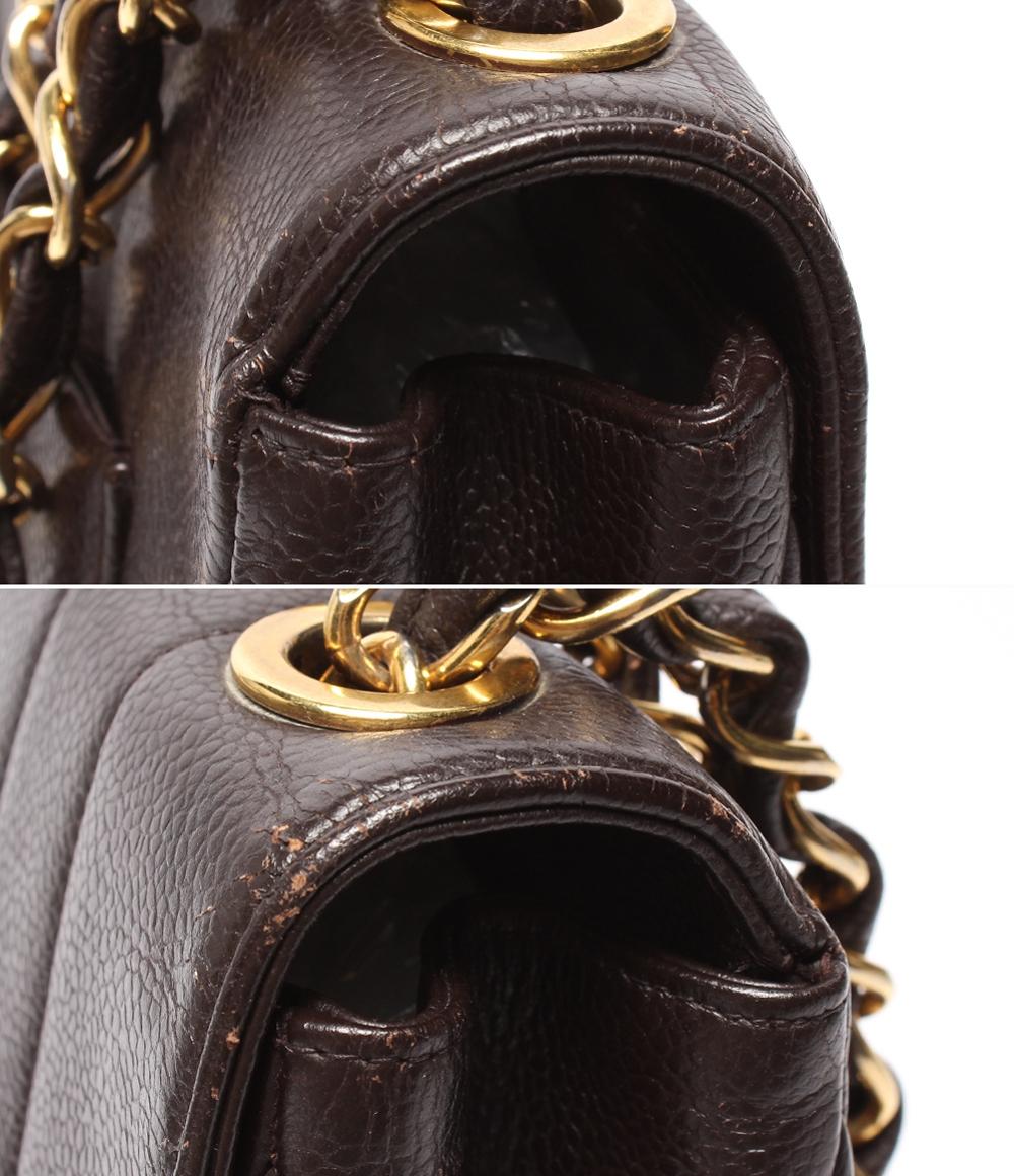 CHANEL チェーンショルダーバッグ 肩掛け ゴールド金具 キャビアスキン ターンロック ダブルチェーン シングルフラップ マドモアゼル レディース