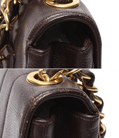 CHANEL チェーンショルダーバッグ 肩掛け ゴールド金具 キャビアスキン ターンロック ダブルチェーン シングルフラップ マドモアゼル レディース