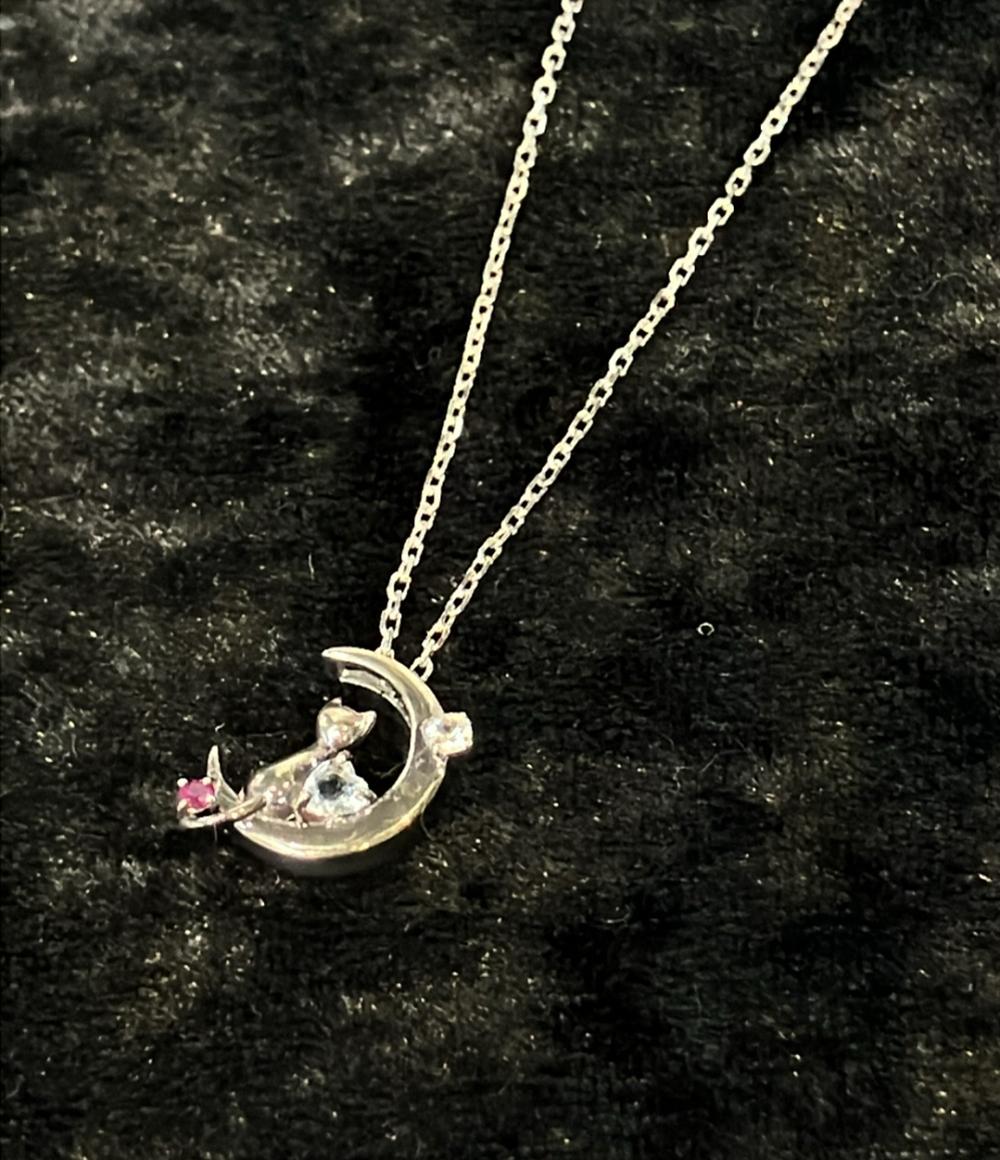 ネックレス SV925 アクアマリン ルビー ホワイトサファイア クレセントムーン 月モチーフ レディース Mirai Tenshi