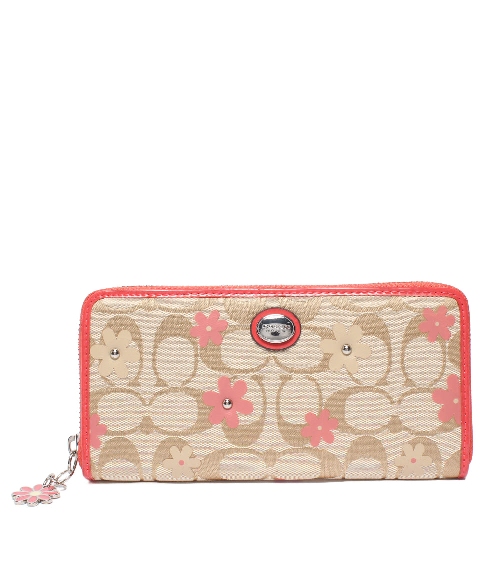 美品 COACH ラウンドファスナー長財布 フローラルデイジー F51339 コーチ