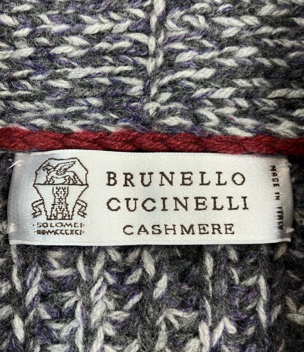 Brunello Cucinelli ニットカーディガン ショールカラー ミックスグレー パープル カシミア 100% メンズ SIZE 44 (S) ブルネロクチネリ