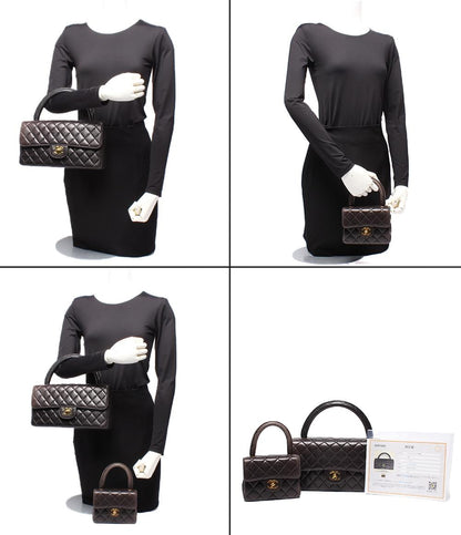 CHANEL ハンドバッグ 親子バッグ トップハンドル マトラッセ ゴールド金具 3番台 ラムスキン レディース シャネル