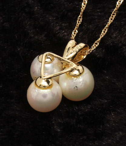 ネックレス K18 パール 6.7mm ダイヤ 0.01ct レディース