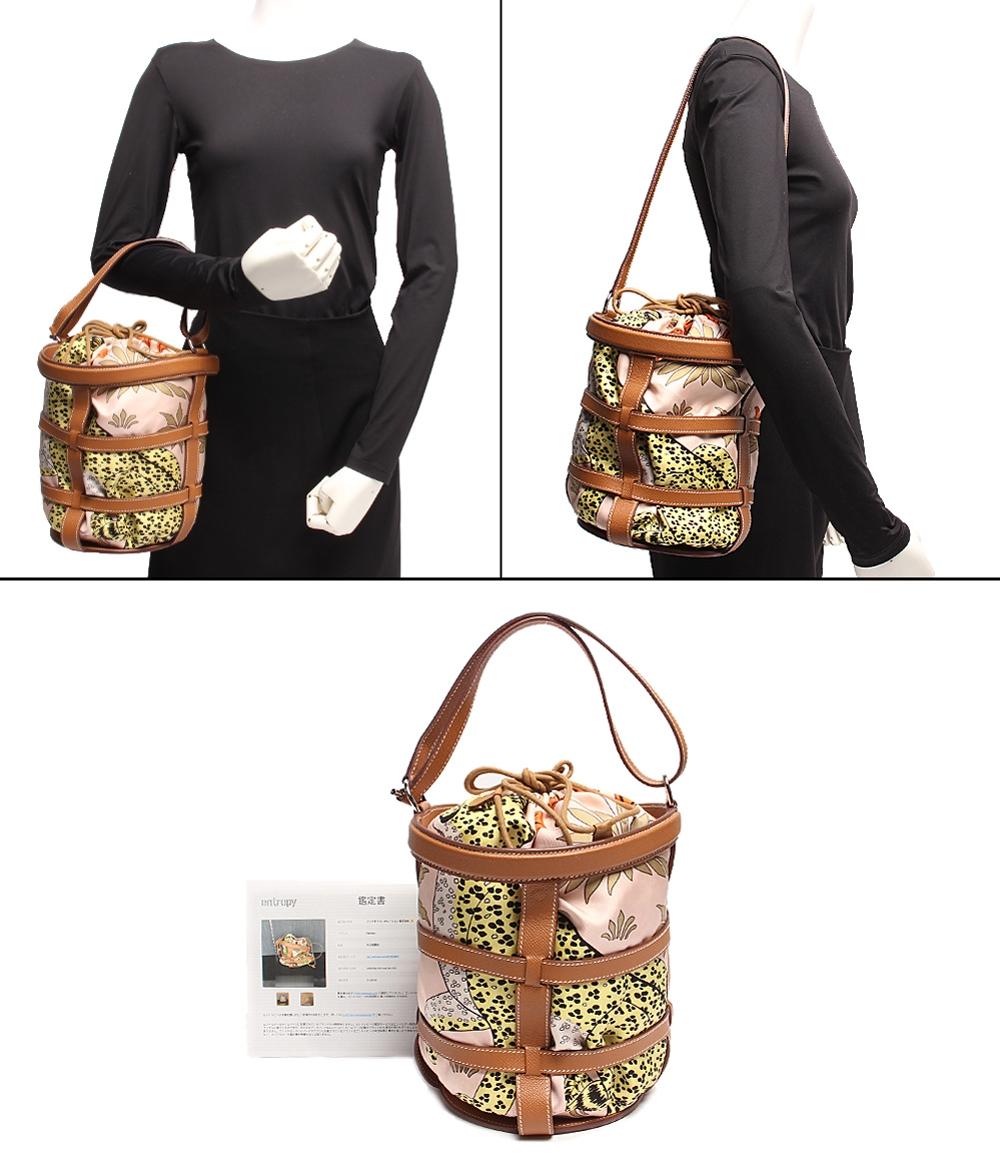 HERMES エルメス　 ボタニカル　巾着　バッグ　ショルダー　リゾート　花柄 エルメス 2wayハンドバッグ 巾着 X刻印 シルバー金具 ミュザルディーヌ