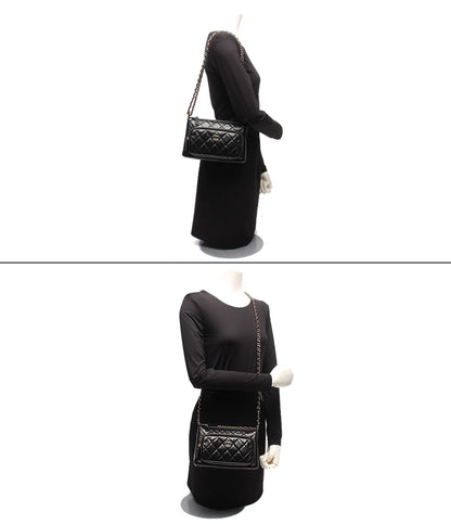 美品 CHANEL チェーンショルダーバッグ 肩掛け 斜め掛け シルバー金具 シングルチェーン シャイニークランプル マトラッセ ラムスキン AP4349