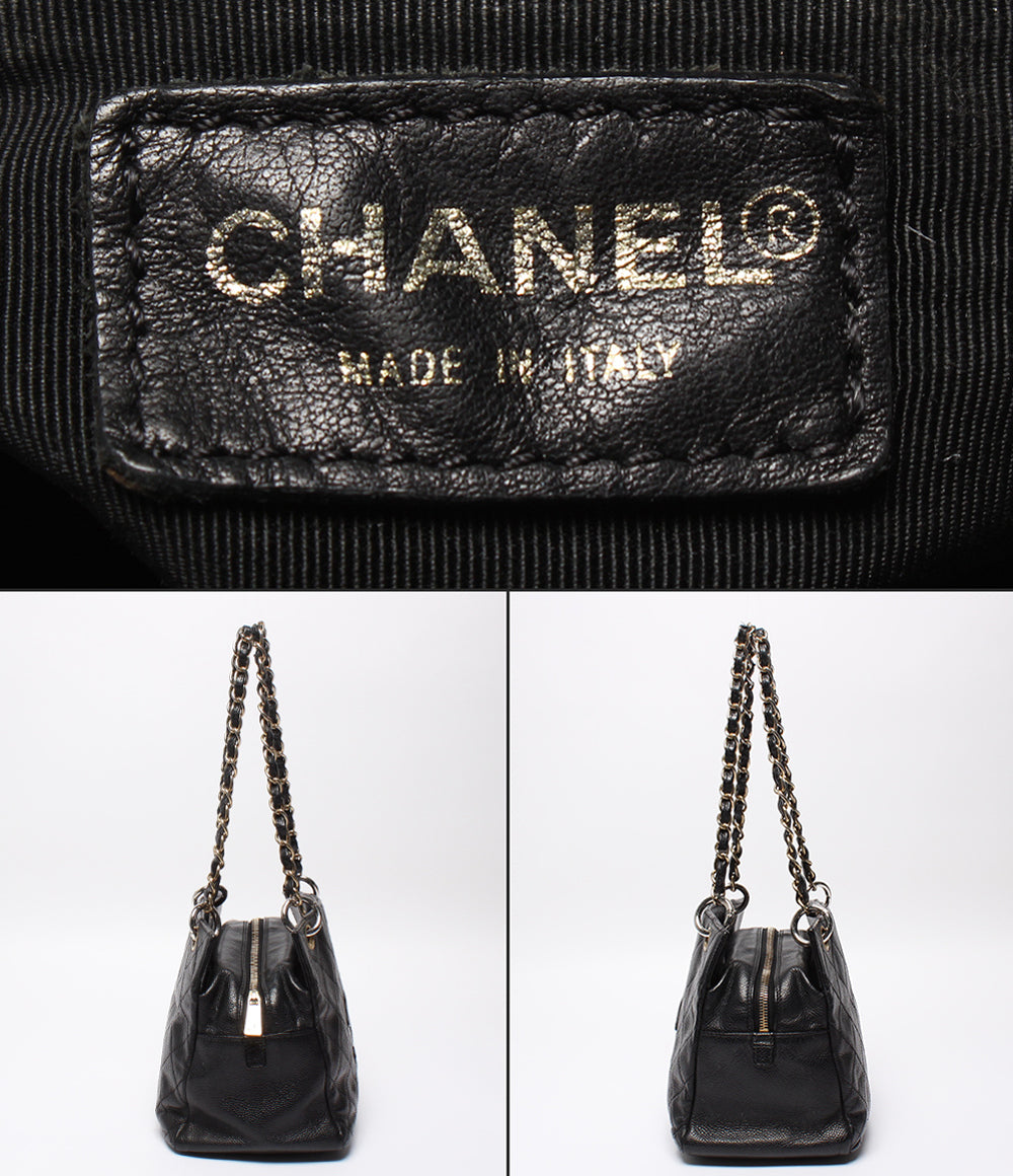 CHANEL チェーンショルダーバッグ ゴールド金具 マトラッセ キャビアスキン 肩掛け 7番台 A18004 レディース シャネル
