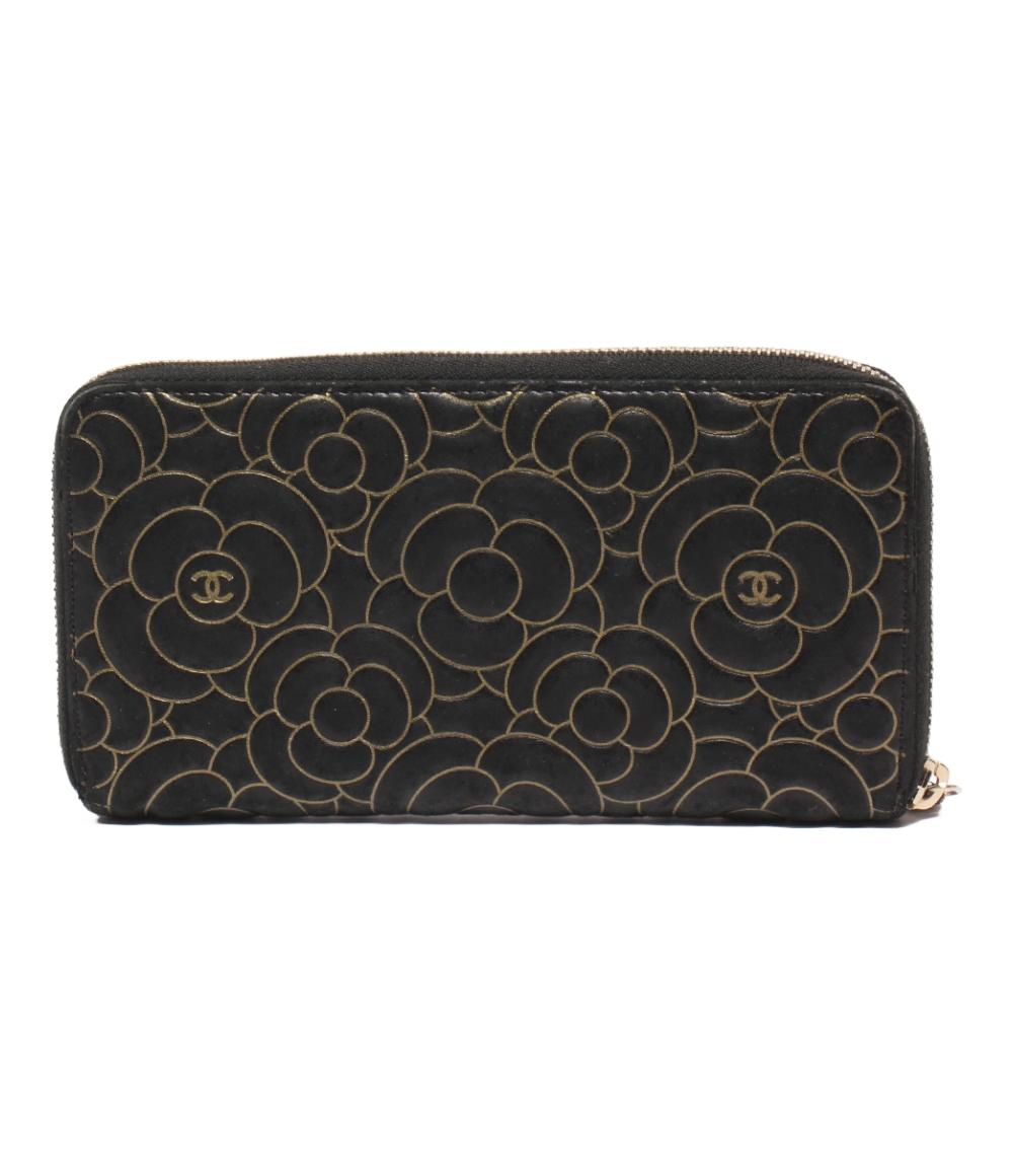 シャネル ラウンドファスナー長財布 ゴールド金具 カメリア レディース CHANEL