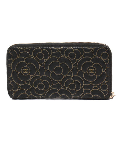 シャネル ラウンドファスナー長財布 ゴールド金具 カメリア レディース CHANEL