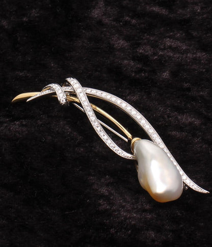 Uyeda Jeweller ブローチ K18 Pt950 バロックパール 約22x12mm ダイヤ レディース ウエダジュエラー